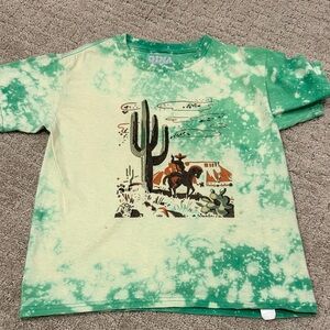 Gina Tees Green Tie-Dye Kids Shirt with Western Print